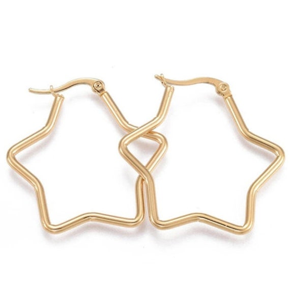 1 1/4" Gold Star 2mm Hoop Pierced Earrings 35mm S… - image 5