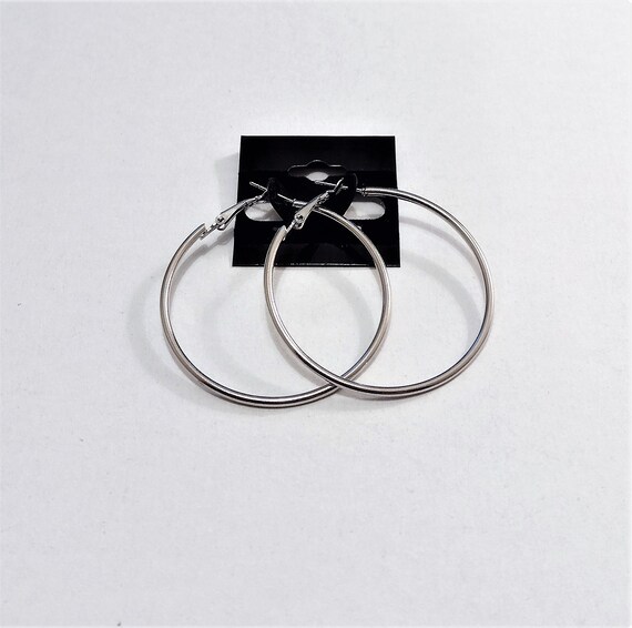 1 1/2" Thin Ring Silver Tone Hoops Pierced Post S… - image 5