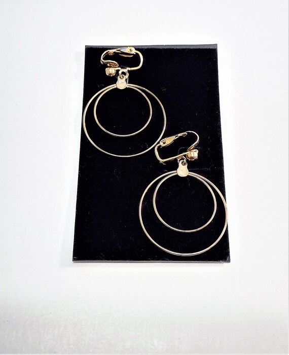 1 5/8" Double Hoop Clip On Earrings Vintage Gold … - image 5