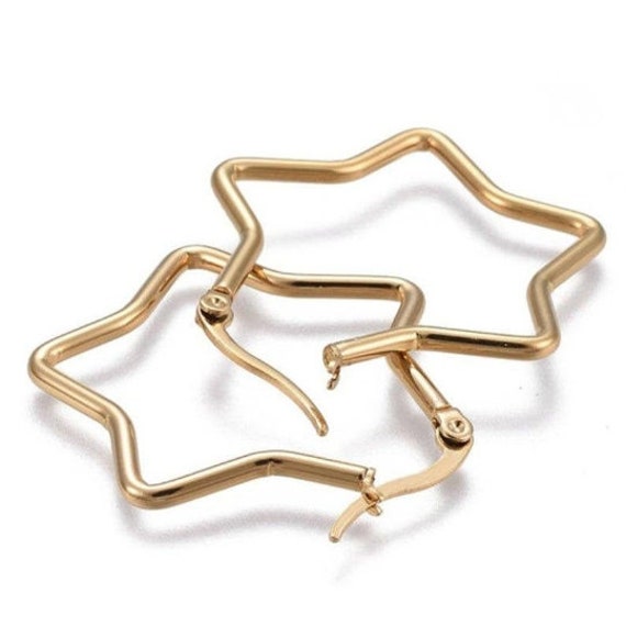 1 1/4" Gold Star 2mm Hoop Pierced Earrings 35mm S… - image 2