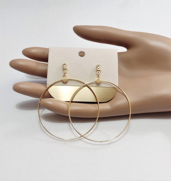 2 3/4" Thin Ring Long Hoops Pierced Post Stud Ear… - image 1