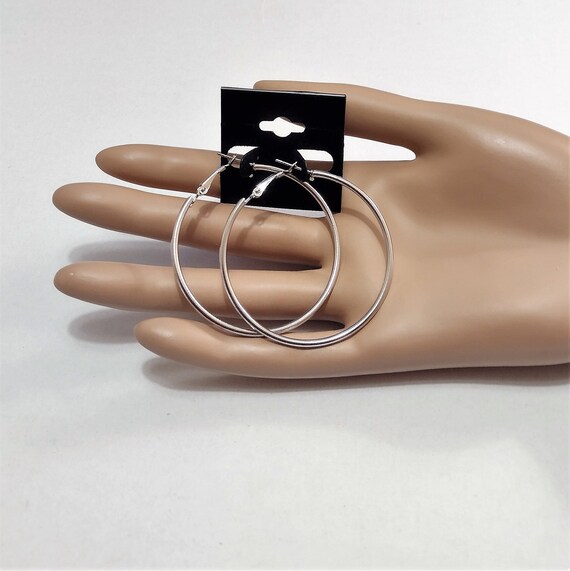 1 1/2" Thin Ring Silver Tone Hoops Pierced Post S… - image 4