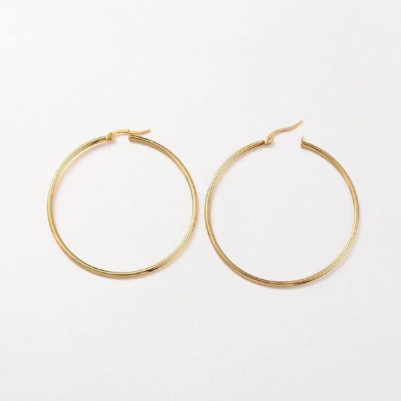 2" Thin Tube Hoop Pierced Post Stud Earrings Gold… - image 5