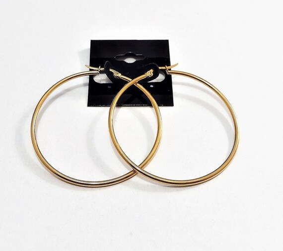 2" Thin Tube Hoop Pierced Post Stud Earrings Gold… - image 10