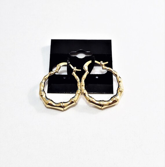 1 1/8" Bamboo Hoop 25mm Earrings 18K Gold Plated … - image 2