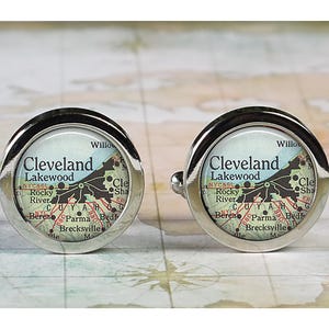Cleveland cuff links, Cleveland map cufflinks wedding gift anniversary gift for groom groomsmen gift for best man Father&#39;s Day gift