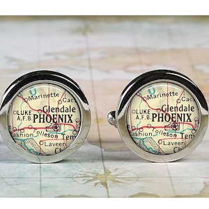 Phoenix, Arizona cufflinks, Glendale AZ map cufflinks Luke Air Force Base military gift retirement gift anniversary gift Father&#39;s Day gift