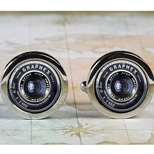 Vintage Graphex Camera Lens cufflinks, photography buff cufflinks camera cuff links photographer gift Father&#39;s Day gift groomsmen gift C06