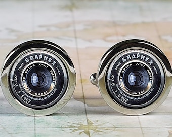 Vintage Graphex Camera Lens cufflinks, photography buff cufflinks camera cuff links photographer gift Father's Day gift groomsmen gift
