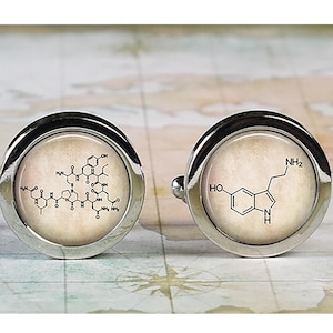 Oxytocin & Serotonin cufflinks, love and happiness molecule cuff links, science or Valentine gift wedding gift anniversary gift