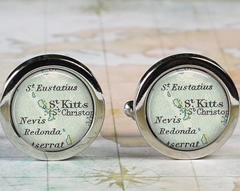 St Kitts map cufflinks, Nevis map cufflinks wedding gift or anniversary gift for groom gift for men groomsmen best man Father's Day gift