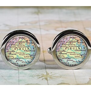 Virginia map cuff links, Virginia cufflinks anniversary or wedding gift for groomsmen Father's Day gift for Dad moving away gift