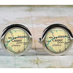 Casper Wyoming cuff links, Casper WY map cufflinks wedding or anniversary gift for him hometown map gift travel gift