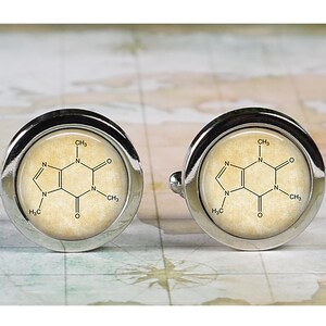 Caffeine cufflinks, molecule cufflinks, gift for chemical engineer or chemist, student gift Father's Day gift for Dad coffee lover cufflinks