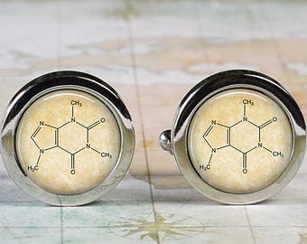Caffeine cufflinks, molecule cufflinks, gift for chemical engineer or chemist, student gift Father's Day gift for Dad coffee lover cufflinks