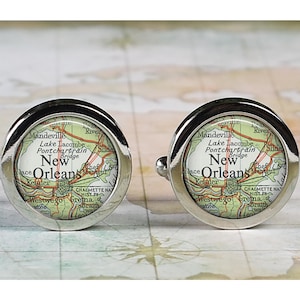 New Orleans cufflinks, New Orleans, Louisiana map cufflinks wedding or anniversary gift for men groomsmen best man Father&#39;s Day gift