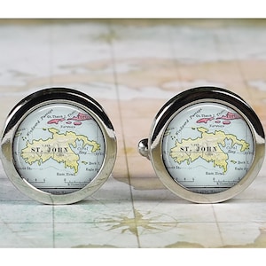 St John map cufflinks, US Virgin Islands cufflinks wedding gift or anniversary gift for groom gift for men groomsmen Father's Day gift