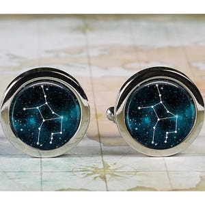 Virgo cuff links, Zodiac cufflinks, wedding, anniversary or birthday gift for him, celestial constellation cufflinks astrology gift