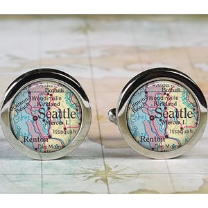Seattle cufflinks, Seattle Washington map cufflinks anniversary or wedding gift for groom men&#39;s gift for groomsmen retirement gift