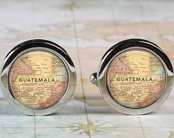 Gemelos de Guatemala, gemelos con el mapa de Guatemala, regalo de boda, regalo de aniversario para el novio, regalo para él, padrino de boda, regalo del Día del Padre