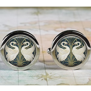 Walter Crane Swans cufflinks, Swan couple cuff links wedding or anniversary gift Swan cufflinks gift for him C04