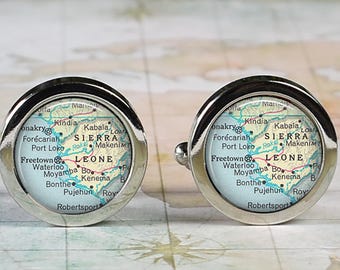 Sierra Leone cufflinks, Sierra Leone map cuff links travel gift African heritage gift Father's Day gift for Dad globetrotter travel gift