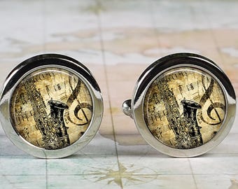 Saxophone cufflinks, gift for musician or sax player music music cuff links gift for band member or saxophone music lover music teacher gift