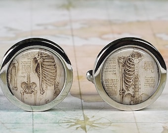DaVinci Anatomical cufflinks, orthopedist cufflinks orthopaedic surgeon gift chiropractor cufflinks orthopedic nurse or medical student gift
