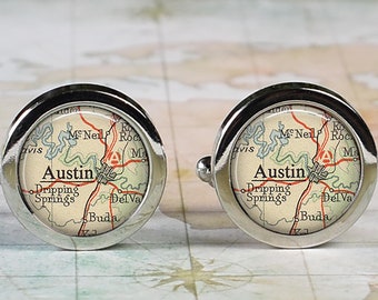Austin cufflinks, Austin Texas map cufflinks wedding gift anniversary gift for groom groomsmen gift for best man Father's Day gift
