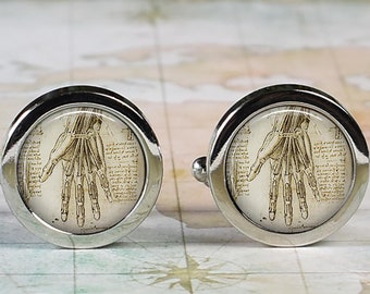 DaVinci Anatomical Hand cufflinks, hand surgeon cufflinks orthopedic gift or medical student gift hand specialist cuff links