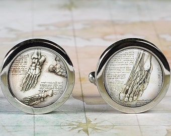 Podiatrist cufflinks, foot doctor cuff links DaVinci anatomical drawing gift for podiatrist or podiatry student antique foot drawings
