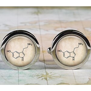 Serotonin cufflinks, serotonin molecule cufflinks, gift for chemical engineer or chemist, happiness molecule wedding or anniversary gift