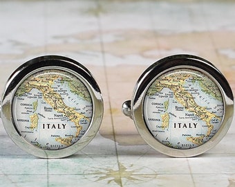 Italy cuff links, Italy map cufflinks Italian wedding gift anniversary gift for groom gift for groomsmen or best man Father's Day gift
