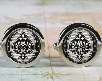 Ace of Spades cufflinks, antique playing card cuff links gift for card player, poker player gift
