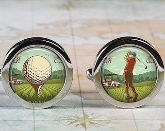Vintage Golf Poster cufflinks, golf cufflinks golfing gift for golfer Father's Day gift anniversary or wedding gift for groom or groomsmen