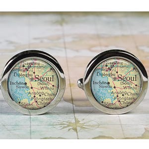 Seoul cufflinks, Seoul South Korea map cufflinks wedding gift anniversary gift for groom gift for him groomsmen best man Father&#39;s Day gift