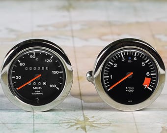 Vintage speedometer/tachometer cufflinks, automobile mechanic gift, automobile cuff links, vintage Porsche auto gauges, Father's Day gift
