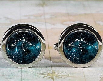 Aquarius cuff links, Zodiac cufflinks, wedding, anniversary or birthday gift for him, celestial constellation cufflinks astrology gift