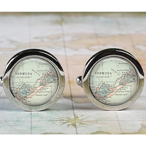Bermuda cufflinks, Bermuda map cufflinks wedding gift anniversary gift for groomsmen or best man vacation Father&#39;s Day gift sailer cufflinks