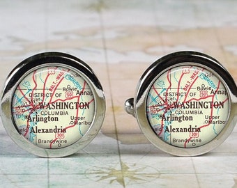 Washington DC cufflinks, Washington DC map cufflinks Arlington VA map Alexandria Virginia map cufflinks wedding gift for groomsmen