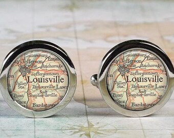 Louisville, Kentucky map cufflinks, Louisville KY map cuff links hometown map gift anniversary or wedding gift, Father's Day gift for Dad