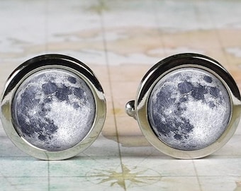 Full Moon cuff links, NASA photo cufflinks outer space celestial cufflinks astronomy cuff links gift for astronomer moon cufflinks