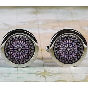 Notre Dame Rose Window cufflinks, Architectural cufflinks cathedral cuff links gift for Catholic or stained glass artist Paris travel gift