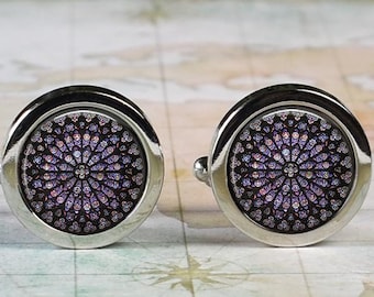 Notre Dame Rose Window cufflinks, Architectural cufflinks cathedral cuff links gift for Catholic or stained glass artist Paris travel gift