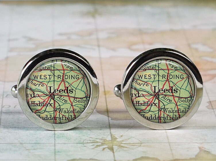 Leeds England cufflinks Leeds map cufflinks Yorkshire cuff Etsy