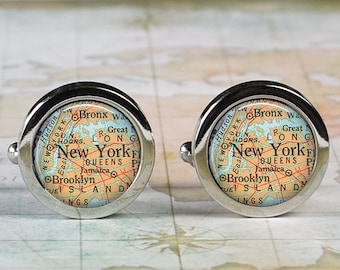 New York cufflinks, New York City map cufflinks wedding gift anniversary gift for groom gift for men groomsmen best man Father&#39;s Day gift