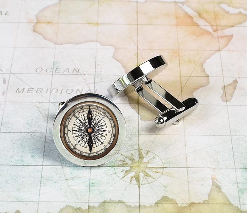 Nautical Compass cufflinks, compass cufflinks graduation gift nautical boating gift for sailor or yachtsman gift for traveler or graduate image 2