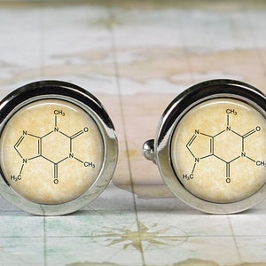 Caffeine cufflinks, molecule cufflinks, gift for chemical engineer or chemist, student gift Father&#39;s Day gift for Dad coffee lover cufflinks