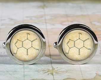 Caffeine cufflinks, molecule cufflinks, gift for chemical engineer or chemist, student gift Father's Day gift for Dad coffee lover cufflinks