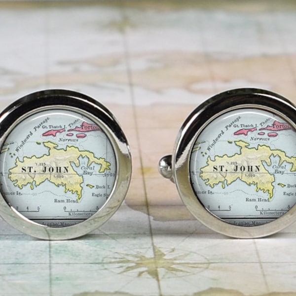 St John map cufflinks, US Virgin Islands cufflinks wedding gift or anniversary gift for groom gift for men groomsmen Father's Day gift